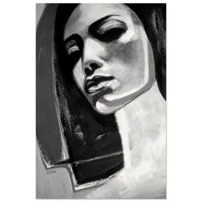 Angeline – monochrome acrylic portrait painting by Lee Wilde, expressive grayscale female portrait